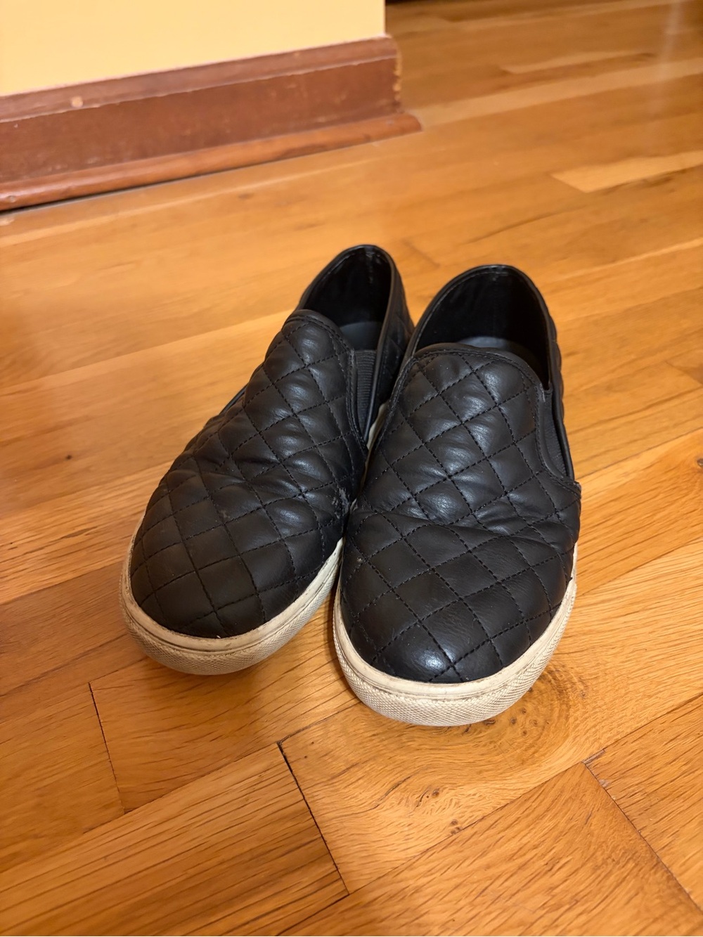 Steve Madden Quilted Slip-On Sneakers in Black with White Sole